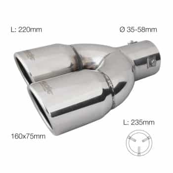 Simoni Racing Exhaust Tip Dual Left Round/Slanted Stainless Steel - 70xL220mm - Assembly ->58mm